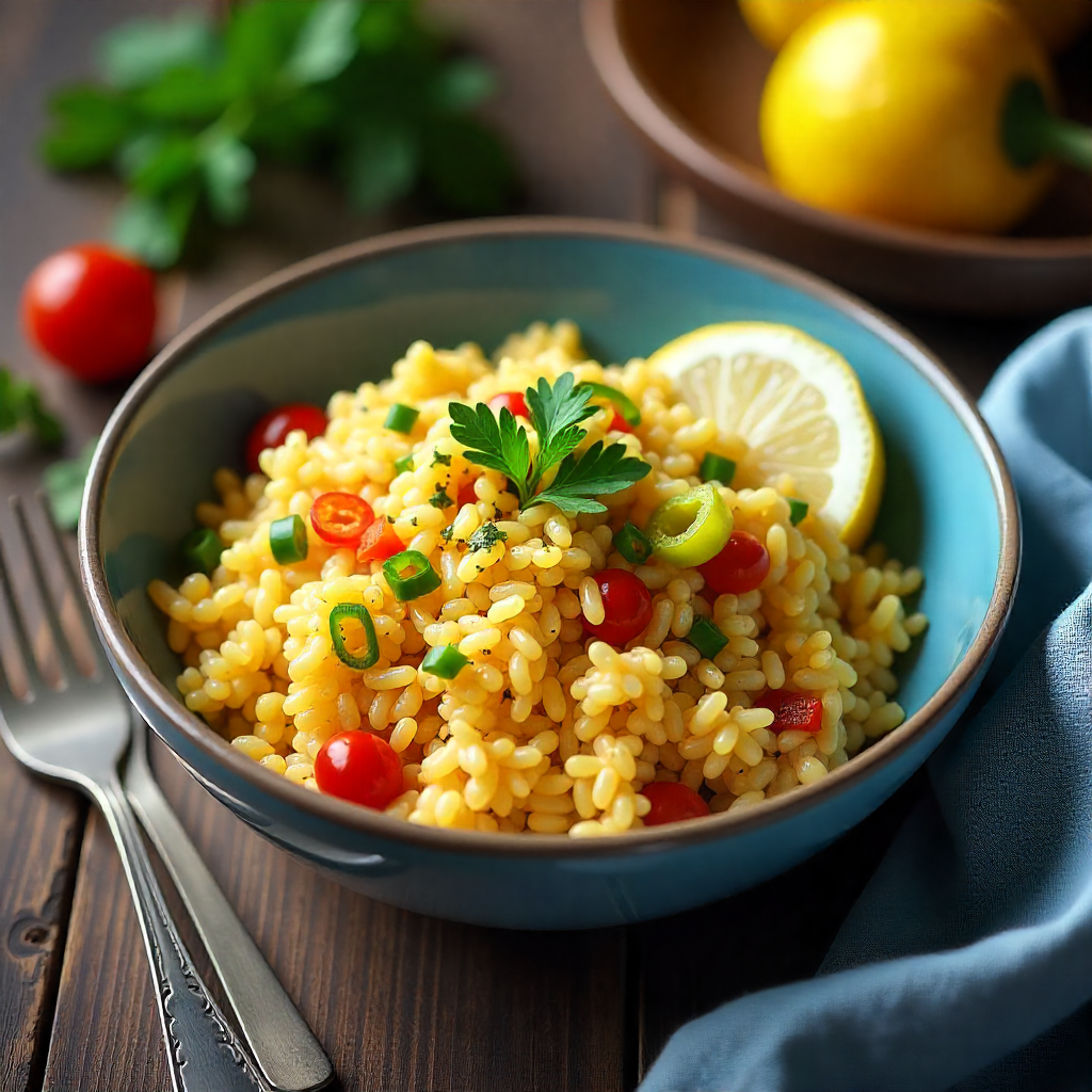 Easy Mediterranean Lunch Recipe with Herbed Rice and Vegetables